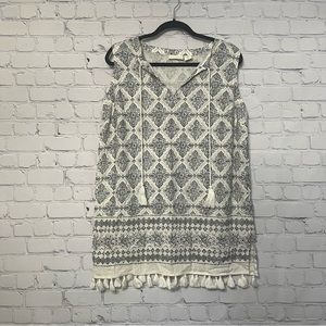 Cynthia Rowley Linen Blend Sleeveless Boho Tassel Tunic Top Oversized Medium